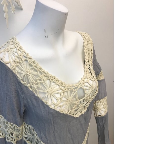 Boho Bohemian Crochet Crepe Coverup Swim Beach Tunic Dress Free People Copy NWOT - Picture 1 of 4